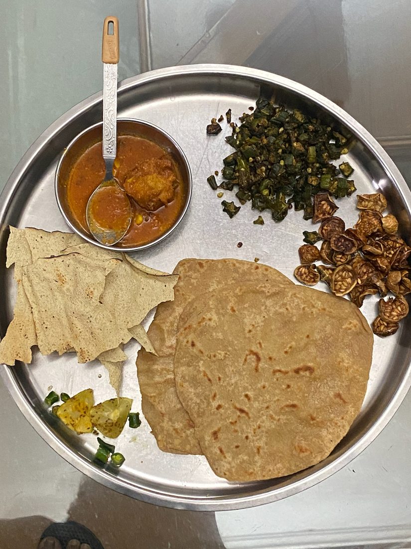 A home-cooked farm thali