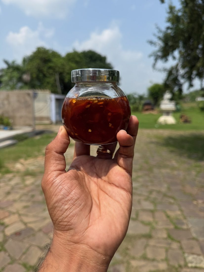 The jar, held up in the courtyard